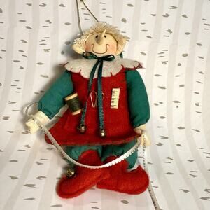 VTG Delton Product Corp Plush Christmas Sewing Santa Elf Ornament 7” Collectible